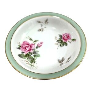 Noritake Priscilla Dessert Berry Bowl 5310 Pink Roses Gold Trim Green Accent Vtg